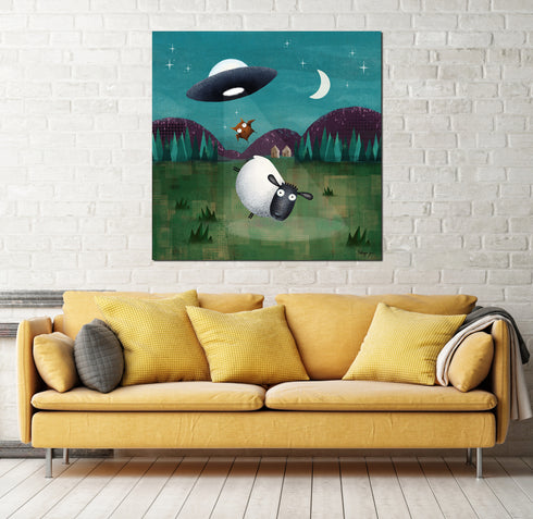 UFOS Unidentified Flying Owl and Sheep - Sheepies Art Canvas